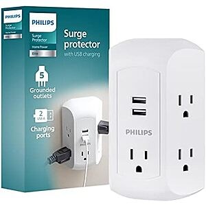 $14.49* | Philips 5-Outlet Extender Surge Protector w/ 2x USB-A at Amazon